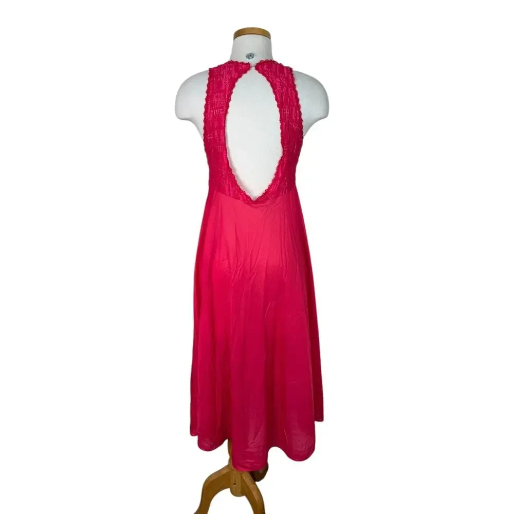 Vintage Red Lace Bodice Nightgown Slip Dress Lingerie FLAW Adonna Medium - Picture 2 of 7